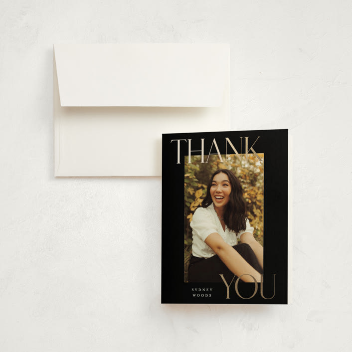 "Scholarly Surround" - Graduation Thank You Cards in Licorice by Jessica Williams - Front
