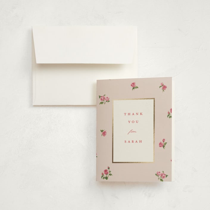 "Romantic Roses" - Graduation Thank You Cards in Blush by Teju Reval - Front