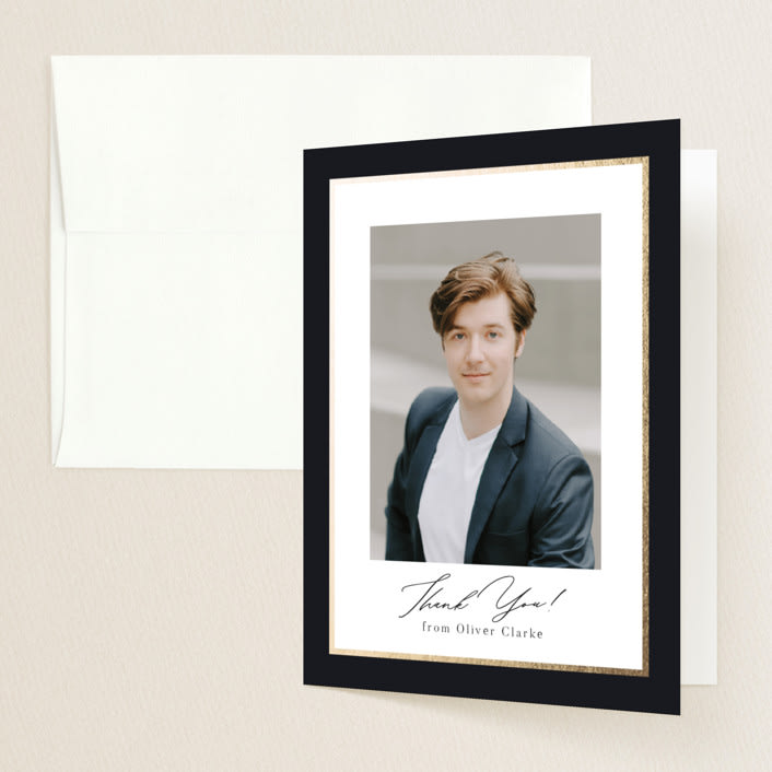 "Classic Edge" - Graduation Thank You Cards in Midnight by Nicole Walsh - Front
