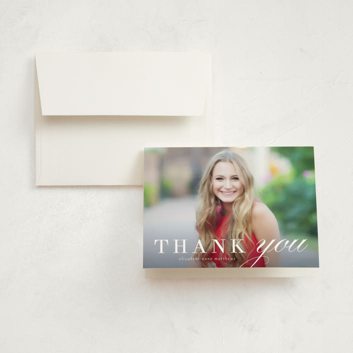 "Timeless Grad" - Graduation Thank You Cards in Pebble by Katy Shen - Front