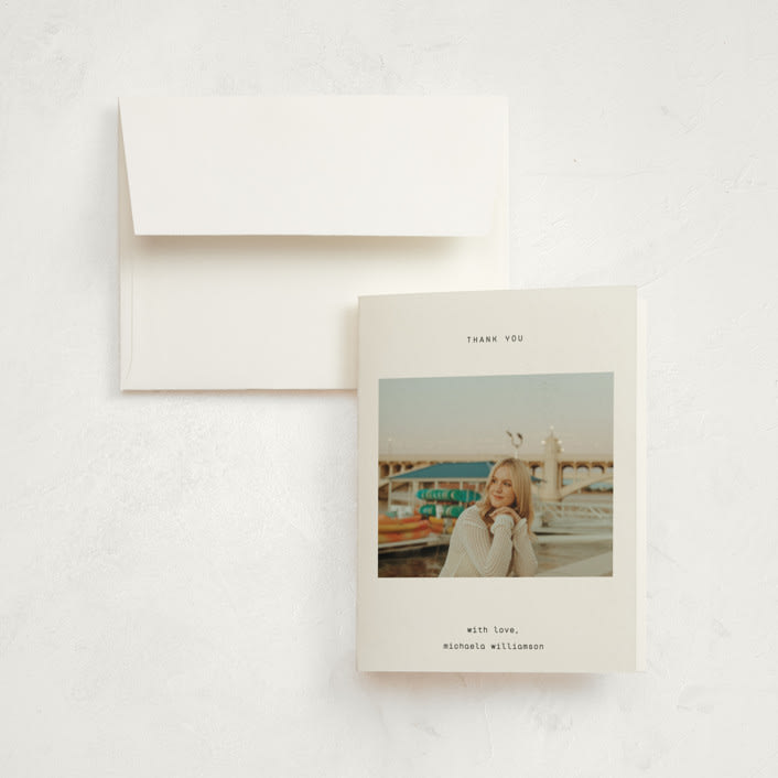 "Typewritten" - Graduation Thank You Cards in Ink by Blustery August - Front