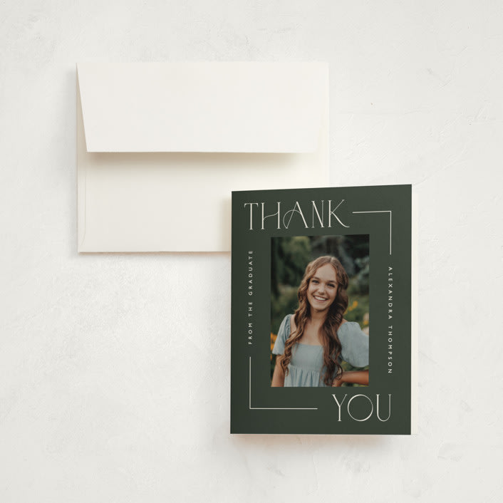 "Numbered" - Graduation Thank You Cards in Ivy by Kelly Schmidt - Front