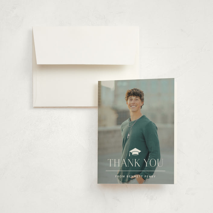 "Academy" - Graduation Thank You Cards in Pearl by Jennifer Postorino - Front