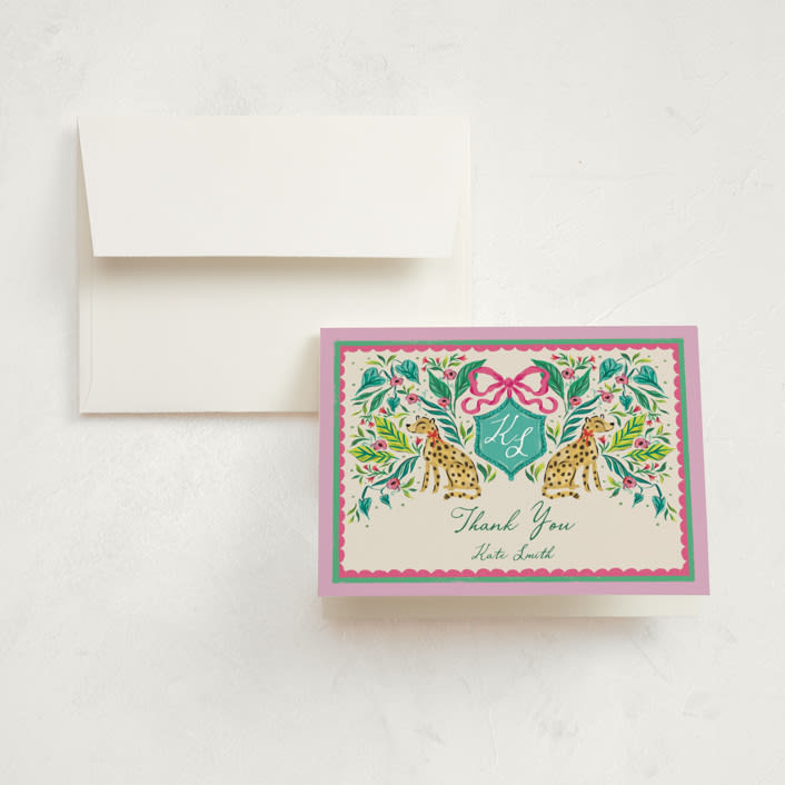 "Whimsical Hand Illustrated Crest" - Graduation Thank You Cards in Peony by Jackie Crawford - Front