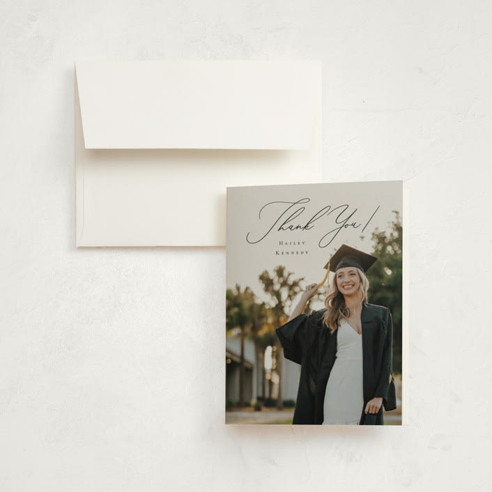 "Timeless Classic" - Graduation Thank You Cards in Noir by Brandy Folse - Front
