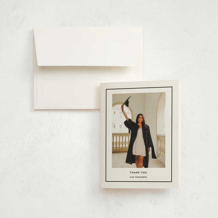 "Cap Frame" - Graduation Thank You Cards in Noir by Annie Shapiro - Front