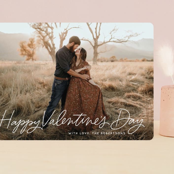 "Scripty Happy Valentine's" - Valentine's Day Cards in Cotton by Kristen Magee - Front