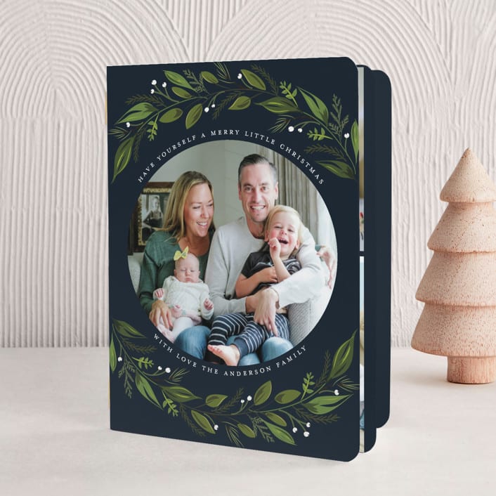 "Greenery Branch" - Holiday Booklette Cards in Navy by Susan Moyal - Front