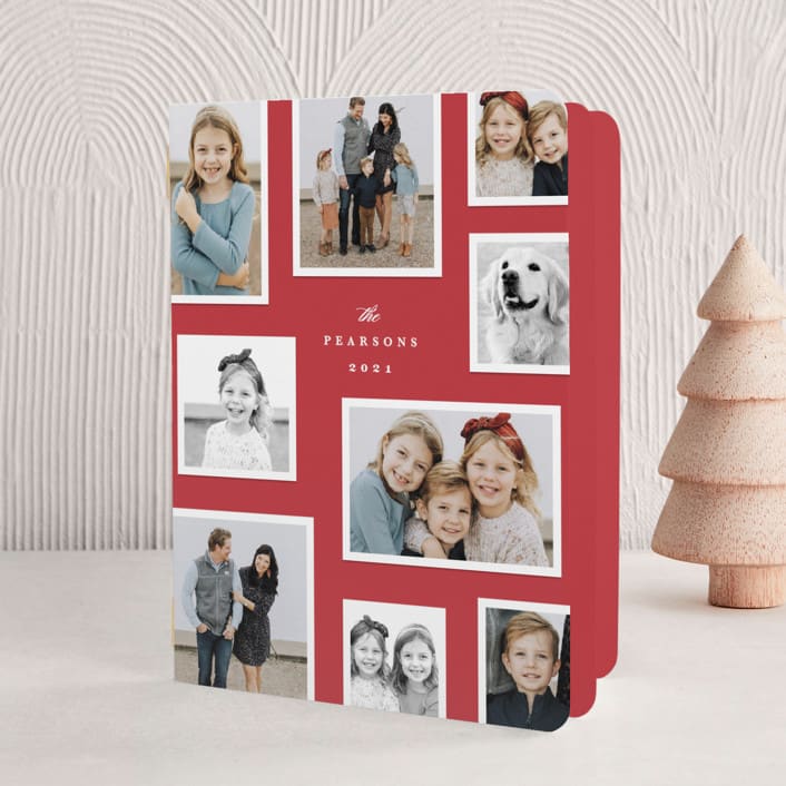 "Modern Snapshots" - Holiday Booklette Cards in Berry by Hooray Creative - Front