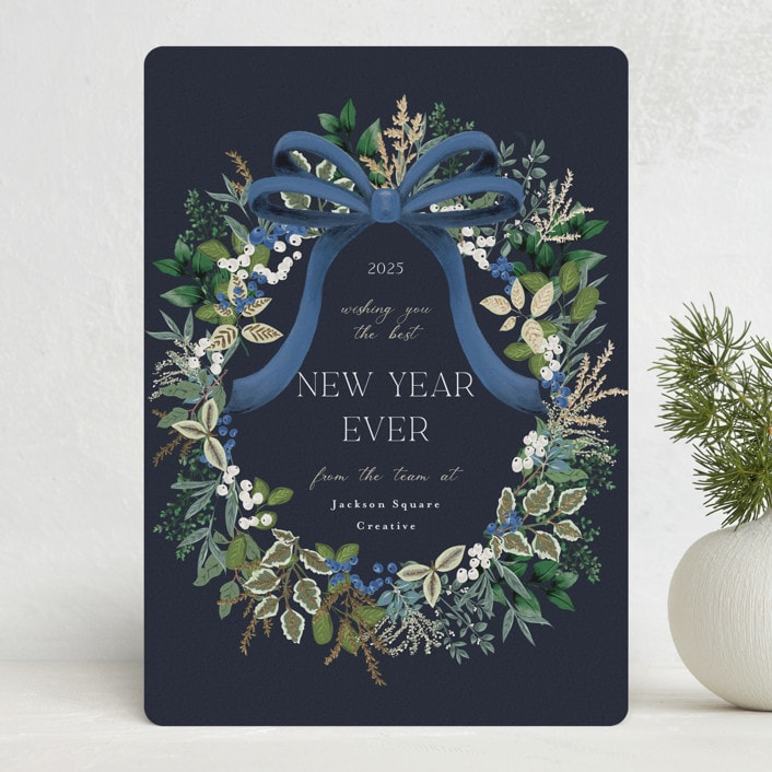 "Holiday Bow" - Holiday Cards in Blue Spruce by Susan Moyal - Front