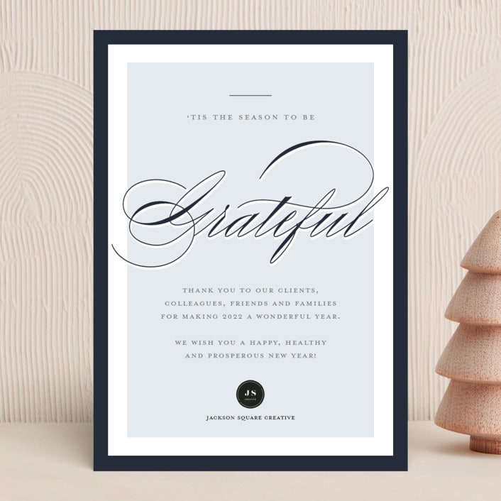 "Elegant Gratitude" - Holiday Cards in Navy by Annie Shapiro - Front