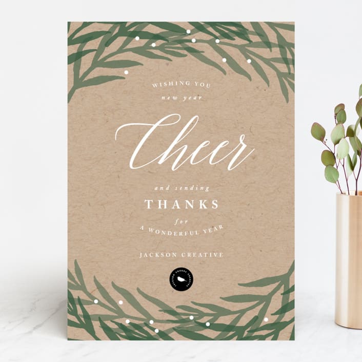 "Leafy Frame" - Holiday Cards in Kraft by Kelly Schmidt - Front