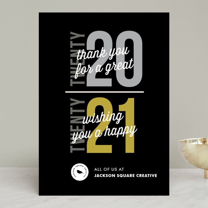 "Old New Year" - Holiday Cards in Silver and Gold by Snow and Ivy - Front