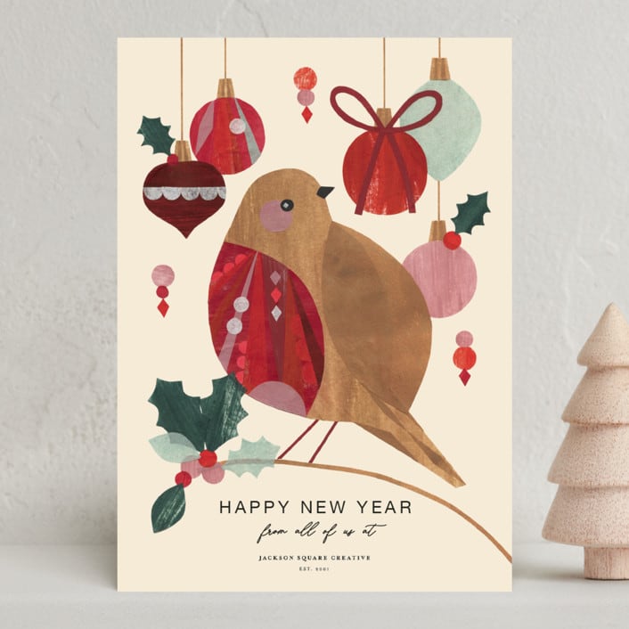 "Robin" - Holiday Cards in Berry by Sarah Knight - Front