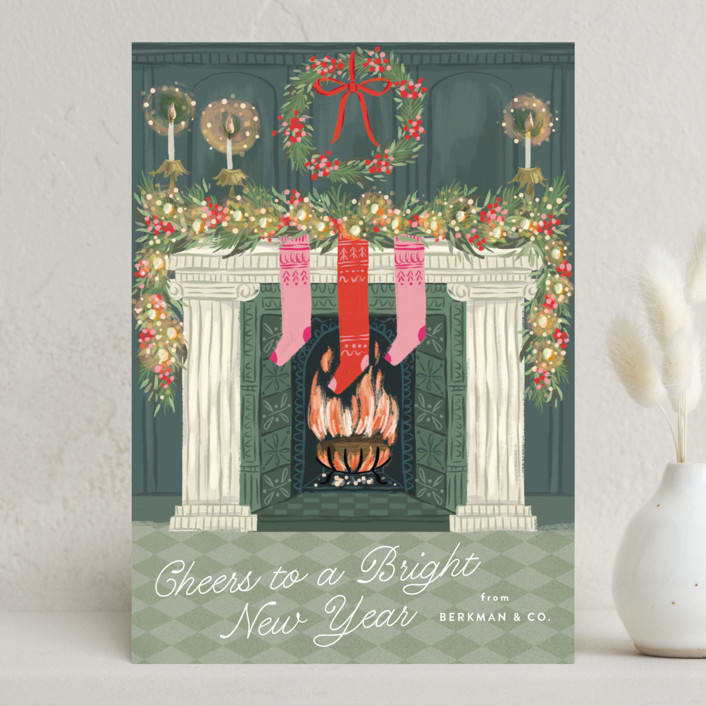 "Holiday Hearth" - Holiday Cards in Forest by Jackie Crawford - Front