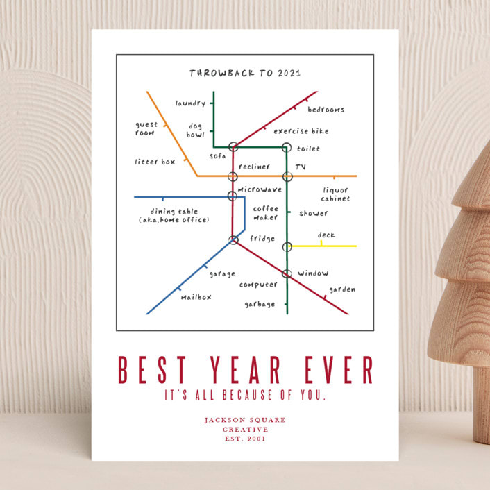 "metro map WFH" - Holiday Cards in Santa Suit by Deborah Chou - Front