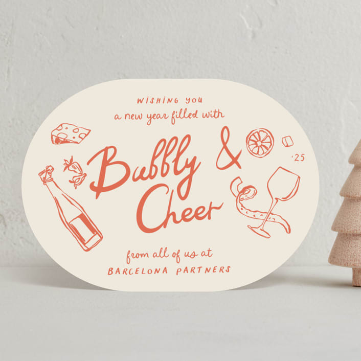 "Gourmet Cheers" - Holiday Cards in Persimmon by Megan Davis - Front