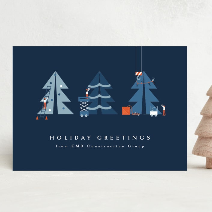 "Holiday Construction" - Holiday Cards in Navy by Corinne Malesic - Front