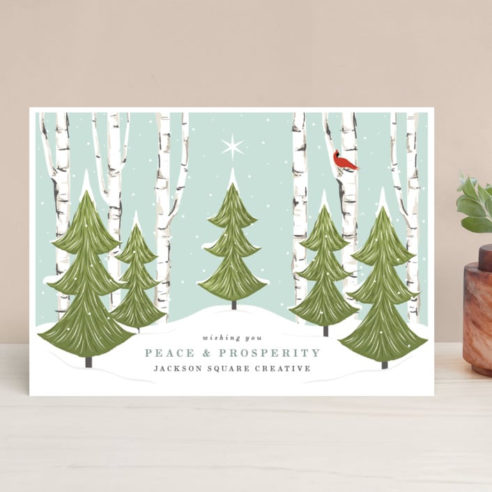 "Peace And Prosperity" - Holiday Cards in Winter Mint by Susan Moyal - Front