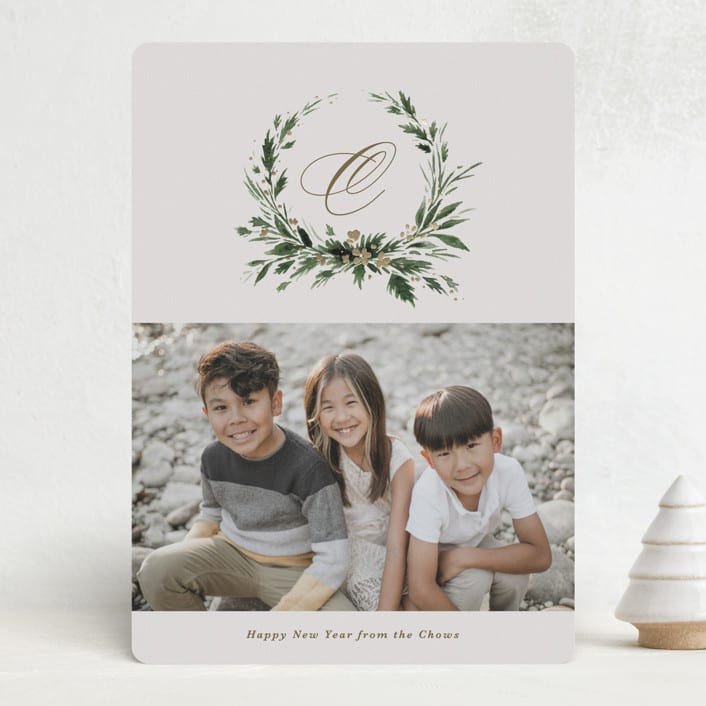 "Rustic Wreath" - Holiday Cards in Vintage by Kate Ahn - Front