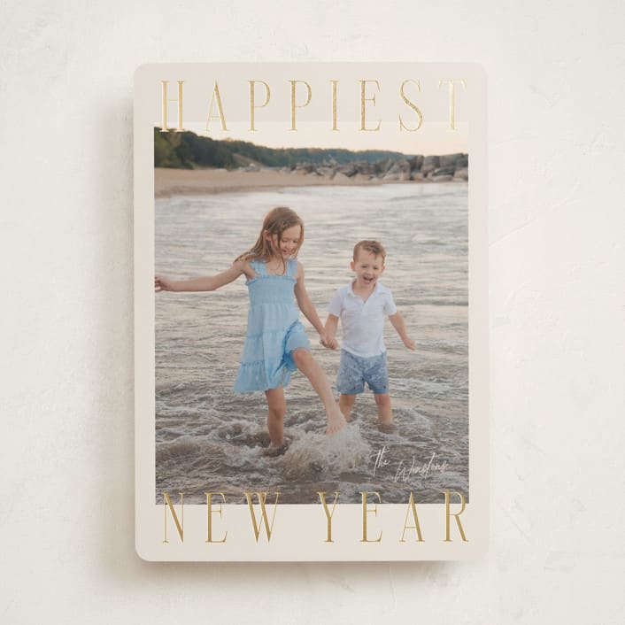 "Headlines" - Holiday Cards in Champagne by Ekko Studio - Front