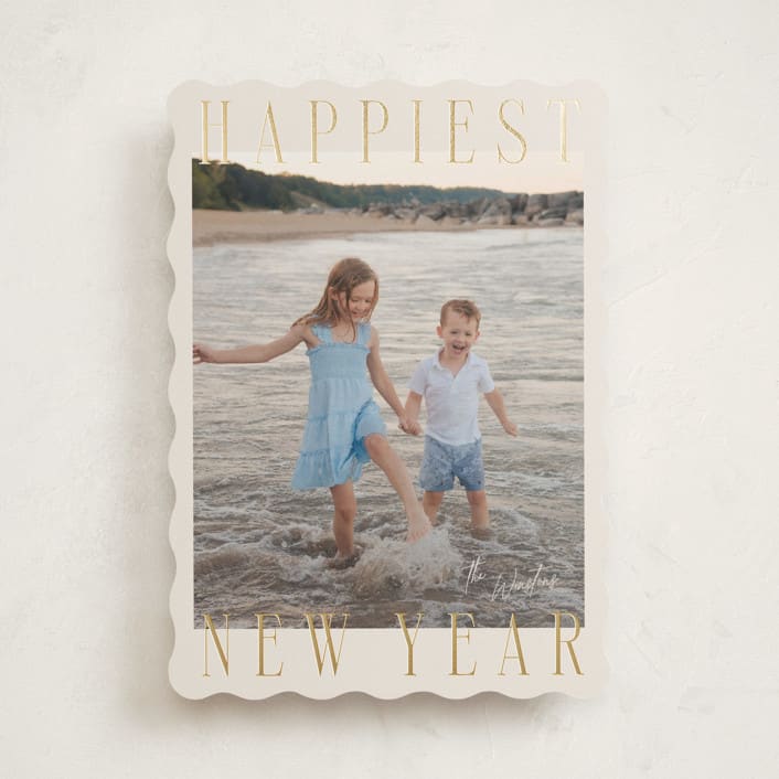 "Headlines" - Holiday Cards in Champagne by Ekko Studio - Front