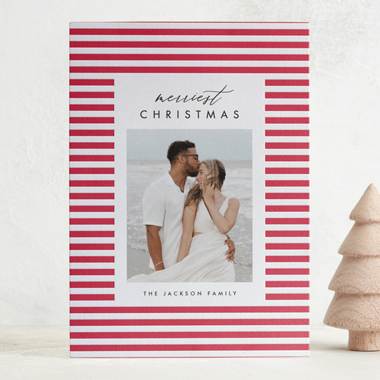 "Merry Stripes" - Letterpress Holiday Cards in Rose by Amy Kross - Front