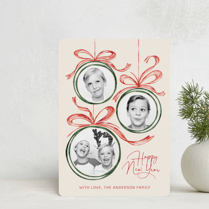 "baubles and bows" - Holiday Cards in Candy Cane by Paper Sun Studio - Front