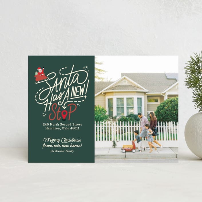 "Santa Stop" - Holiday Cards in Evergreen by Carrie ONeal - Front