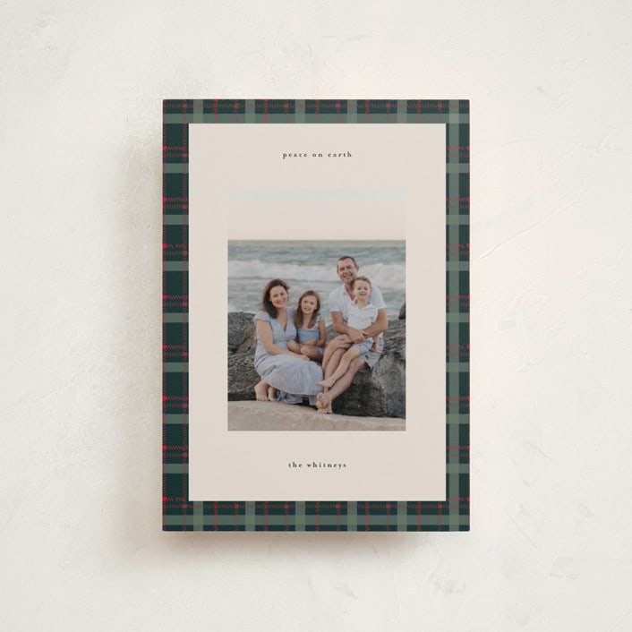 "Plaid Peace" - Holiday Cards in Wreath by Makewells - Front
