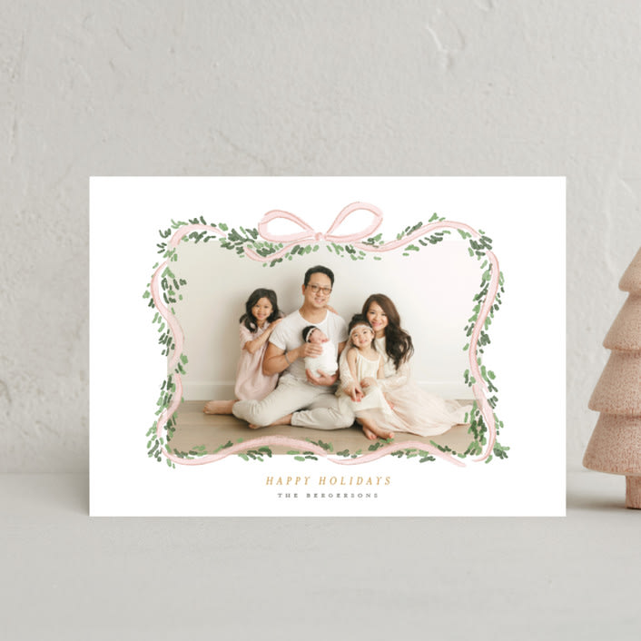 "Ribbonly Frame" - Holiday Cards in Blush by Itsy Belle Studio - Front