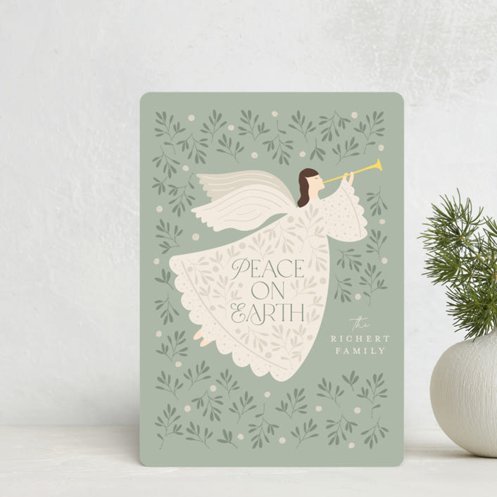 "Peaceful Angel" - Holiday Cards in Mint by Beth Schneider - Front