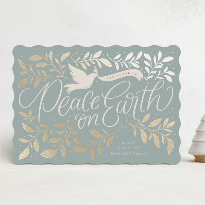 "Botanical Peace on Earth" - Holiday Cards in Blue Spruce by Erin German - Front