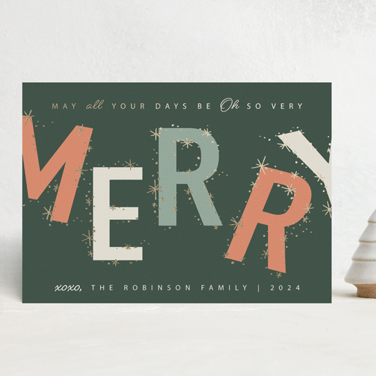 "Merry & Bright Stars" - Holiday Cards in Evergreen by Hannah Williams - Front
