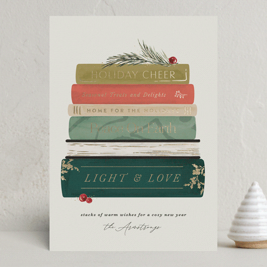 "Book Stack" - Holiday Cards in Holly Jolly by Kate Ahn - Front