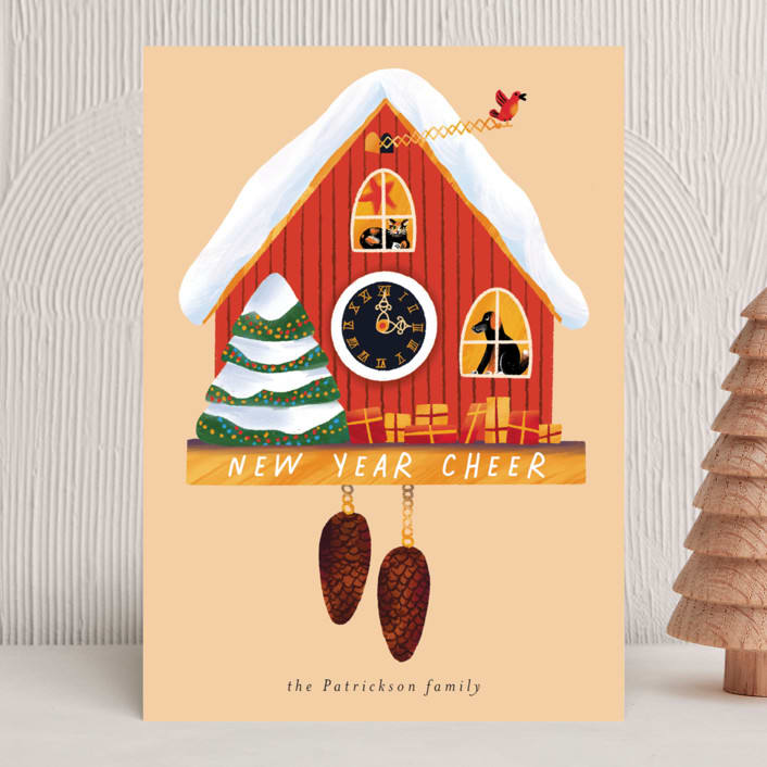 "Holiday cuckoo clock" - Holiday Cards in Cream by Alexandra Dzh - Front
