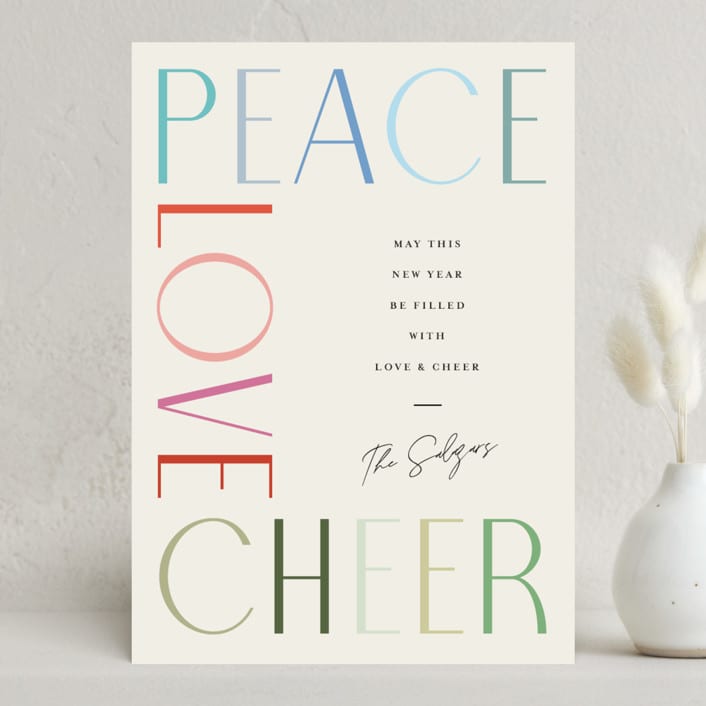 "Peace Love Cheer" - Holiday Cards in Fruitcake by Pixel and Hank - Front