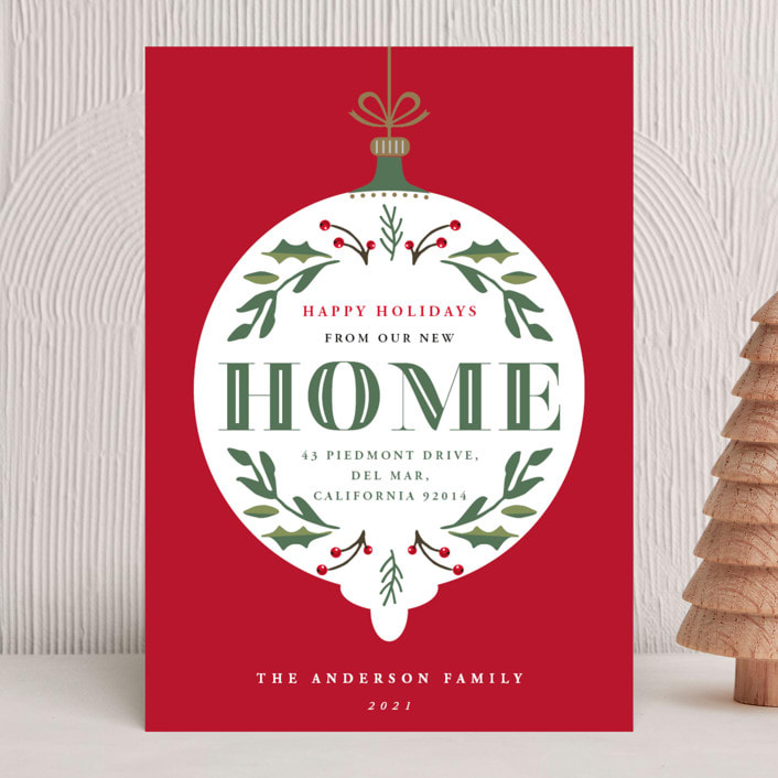 "Ornament Home" - Holiday Cards in Cardinal by Oma N. Ramkhelawan - Front