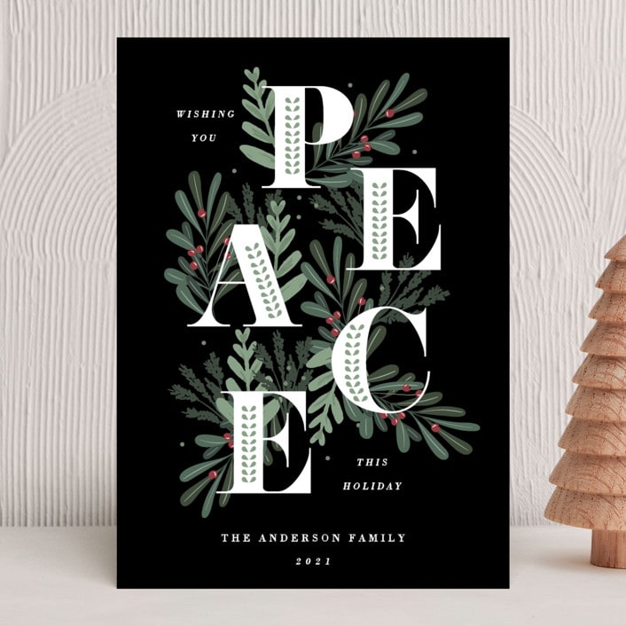 "Flourished Peace" - Holiday Cards in Ebony by Oma N. Ramkhelawan - Front