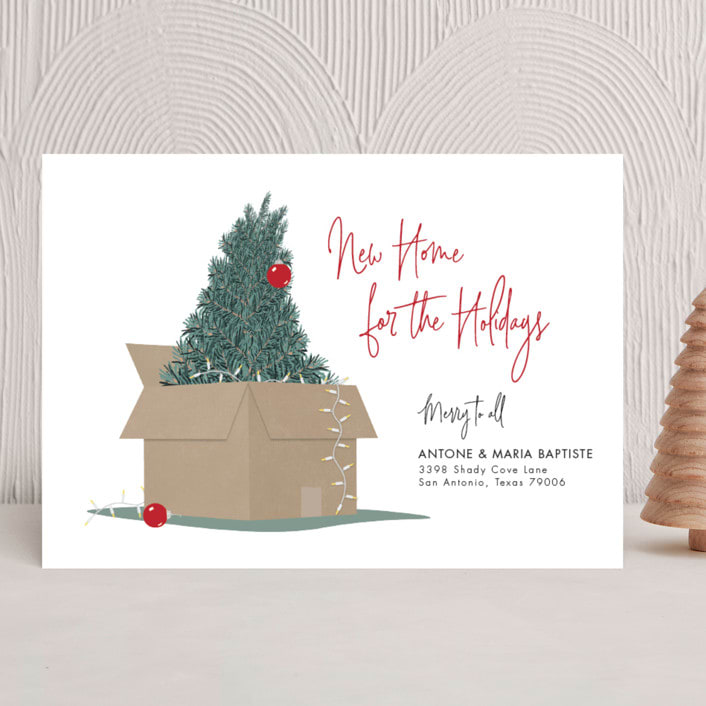 "New Home For The Holidays" - Holiday Cards in Cherry by Elky Ink - Front