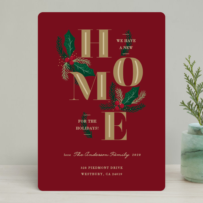 "Evergreen Home" - Holiday Cards in Cardinal by Oma N. Ramkhelawan - Front