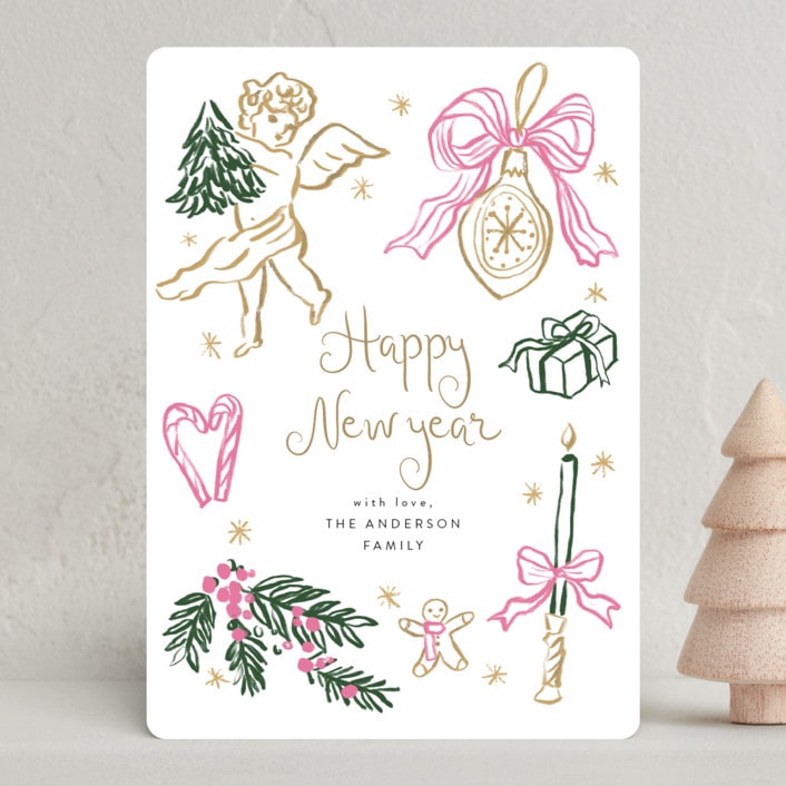 "Holidays ink doodles" - Holiday Cards in Melon by Cass Loh - Front