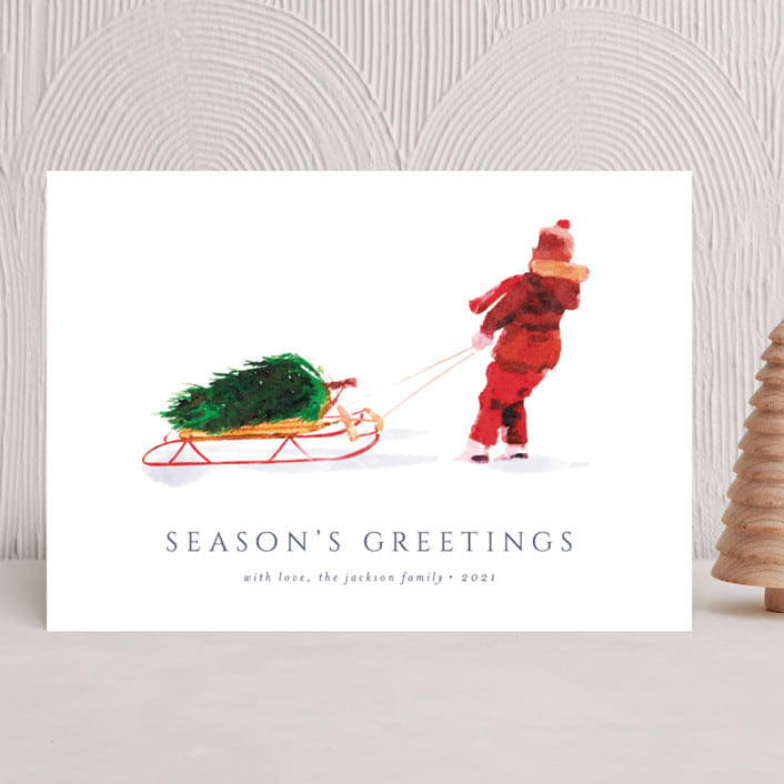 "Snow Drift" - Holiday Cards in Cranberry by Cass Imagines - Front