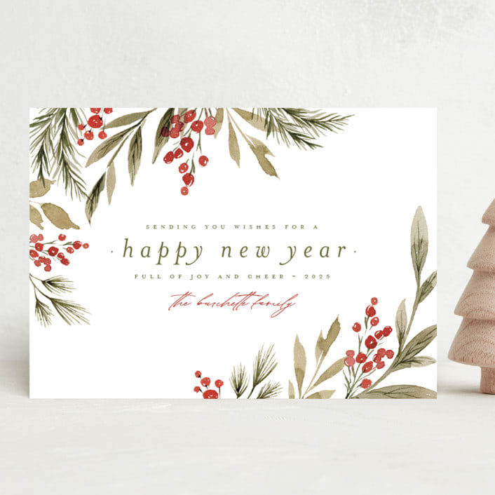 "Holly + Cedar" - Holiday Cards in Garland by Wildfield Paper Co - Front