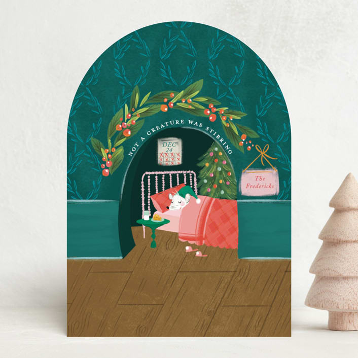 "Little Mouse House" - Holiday Cards in Aquamarine by Jackie Crawford - Front