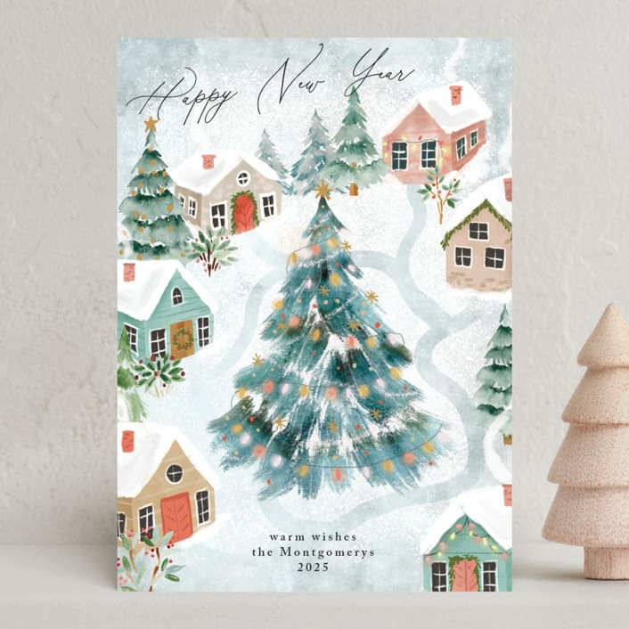 "Festive Village" - Holiday Cards in Glacier by Petra Kern - Front