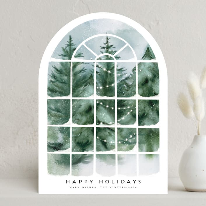 "Winter Sunroom Vista" - Holiday Cards in Wreath by Petra Kern - Front