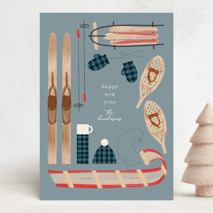 "Wintery Mix" - Holiday Cards in Denim by Baumbirdy - Front