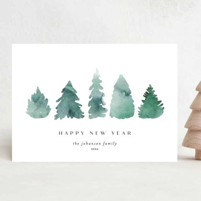 "Watercolor Trees" - Holiday Cards in Juniper by Heather Cairl - Front