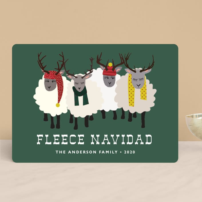 "Fleece Navidad" - Holiday Cards in Forest by Jennifer Thomke - Front